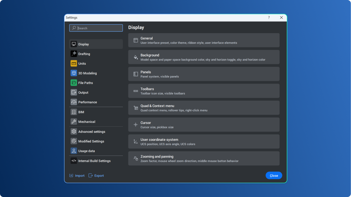 Customizations for Settings dialog box Customizations for Settings dialog box