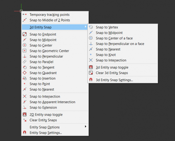 8 Tips for First-time BricsCAD<sup>®</sup> Users- entity snaps menu-585x473