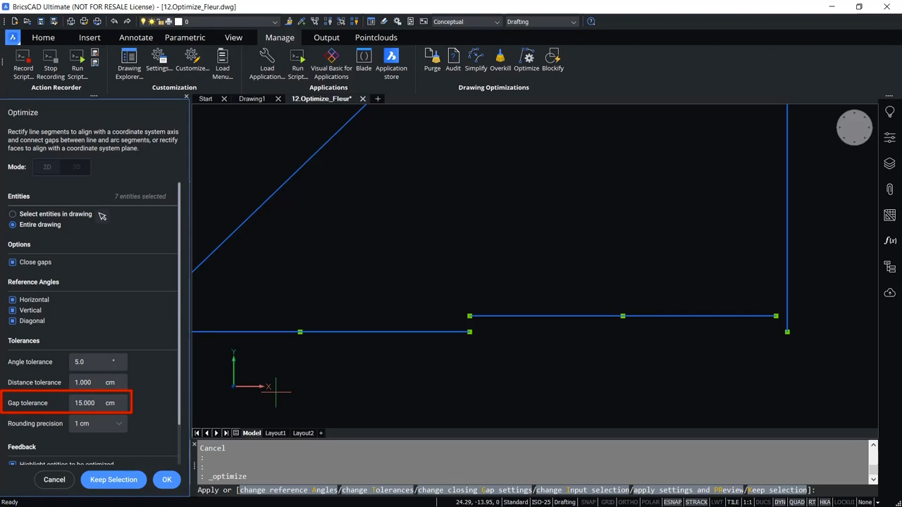 How to use OPTIMIZE 2D command in BricsCAD 5,10