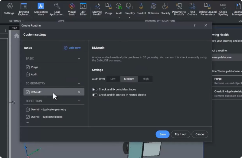 Editor de rutinas de Estado del dibujo en BricsCAD