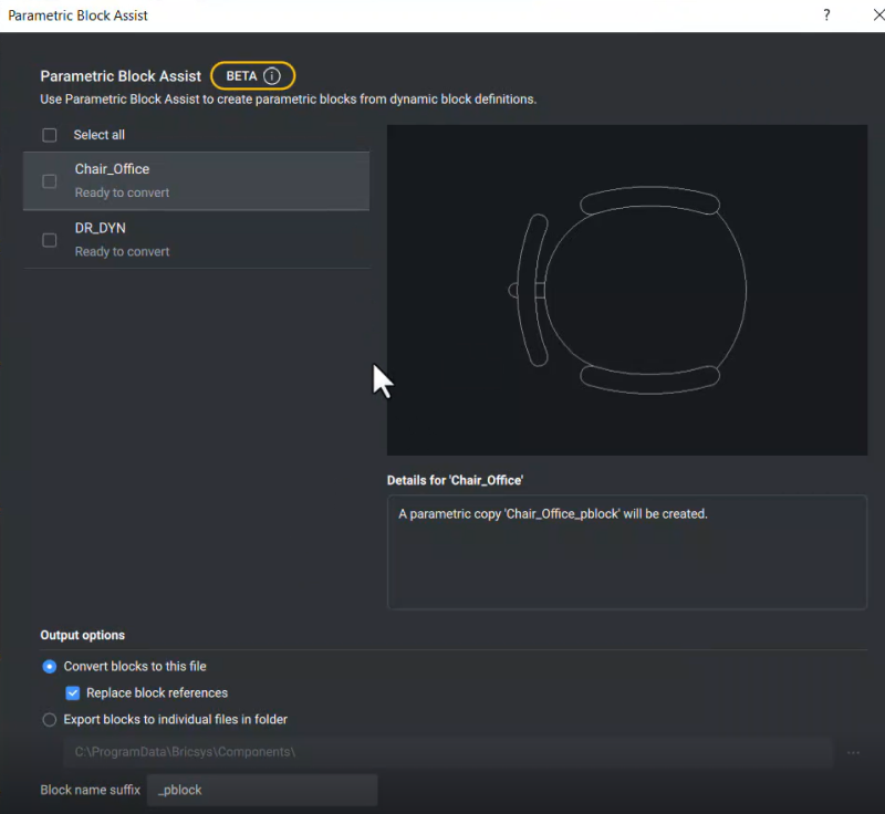 Parametric Block Assist Dialog