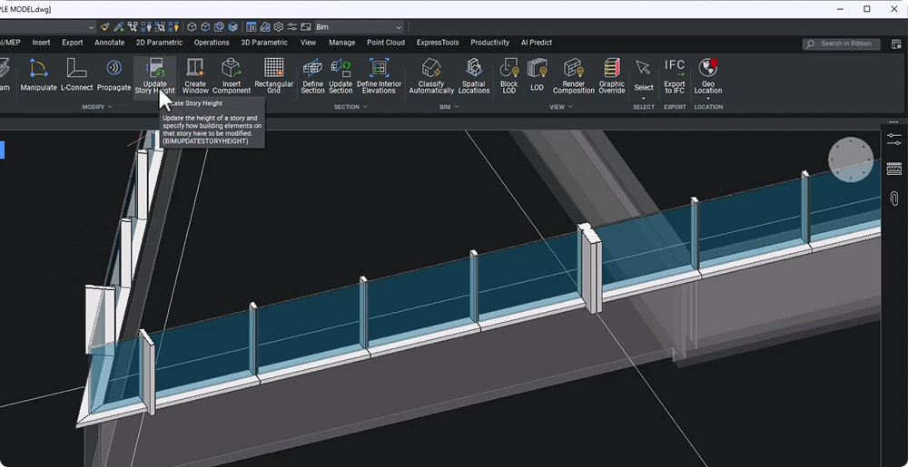 BIMUPDATESTORYHEIGHT button BricsCAD BIM