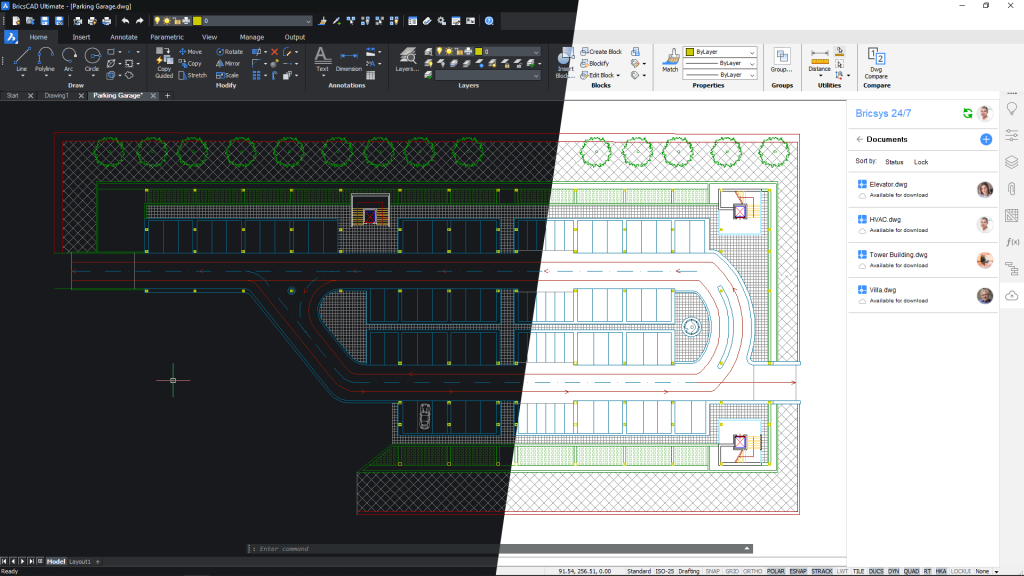 BricsCAD<sup>®</sup> V20 the ultimate CAD workflow-BricsCAD-Dark-light-theme-splitscreen-1024x576