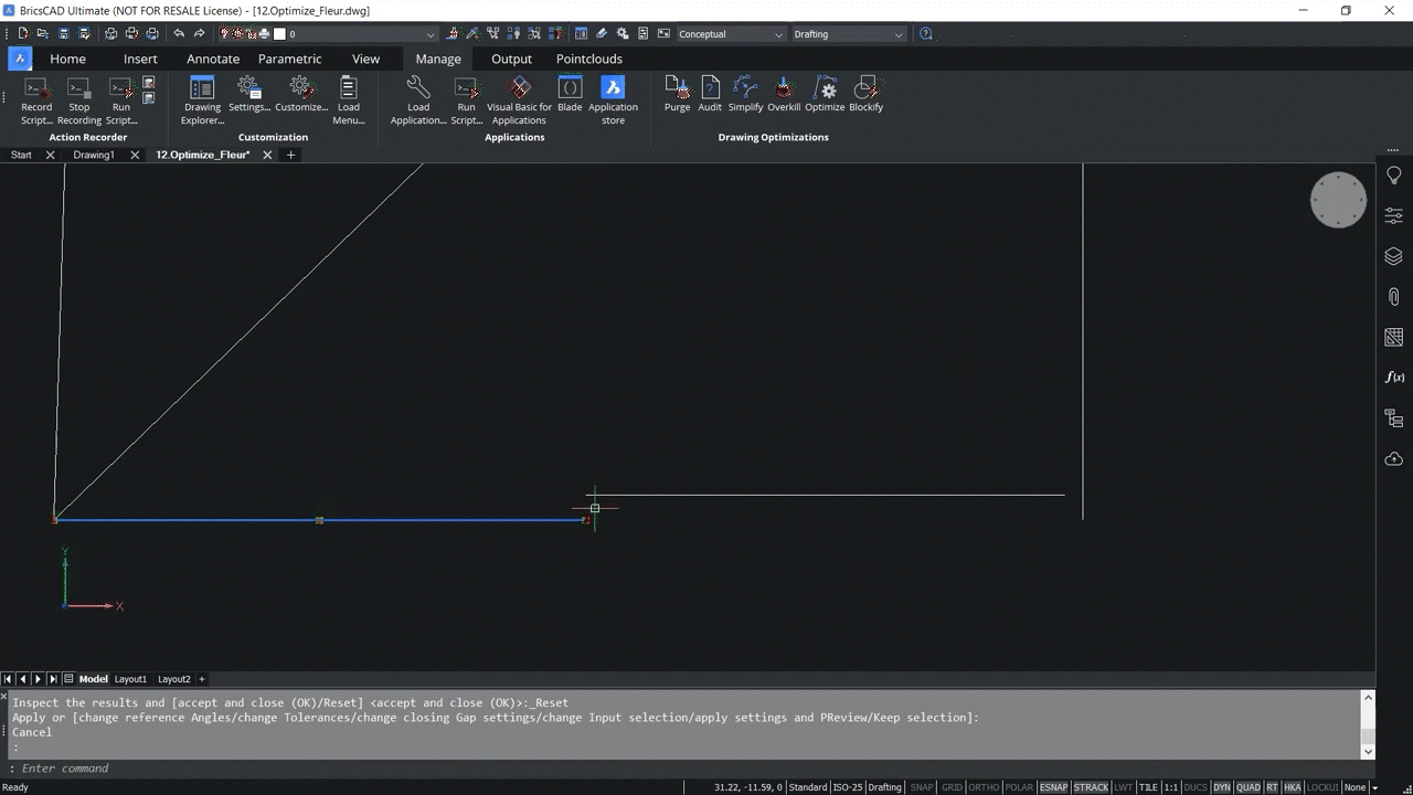 How to use OPTIMIZE 2D command in BricsCAD 4,48-4,52