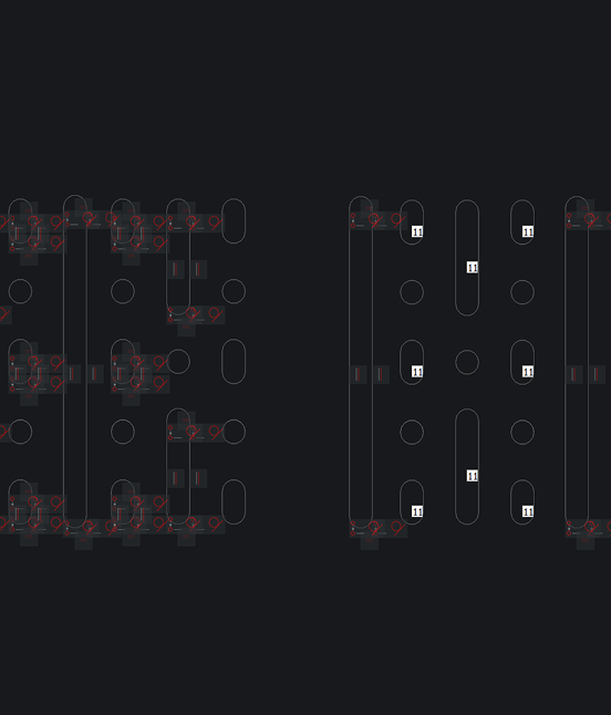 BricsCAD interface showing two 2D CAD drawings of mechanical panel layouts with holes, slots, and numbered annotations.