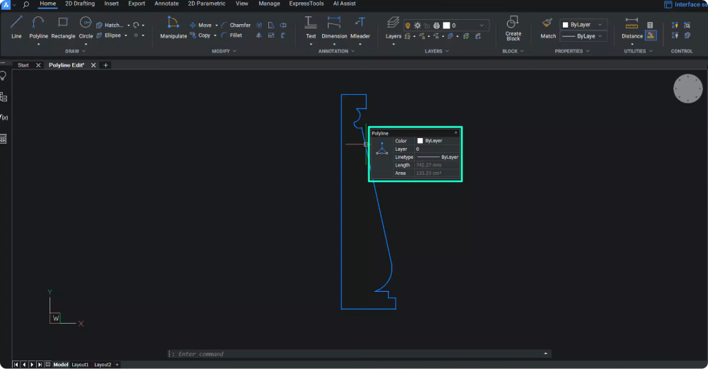 Polyline editing bricscad quad