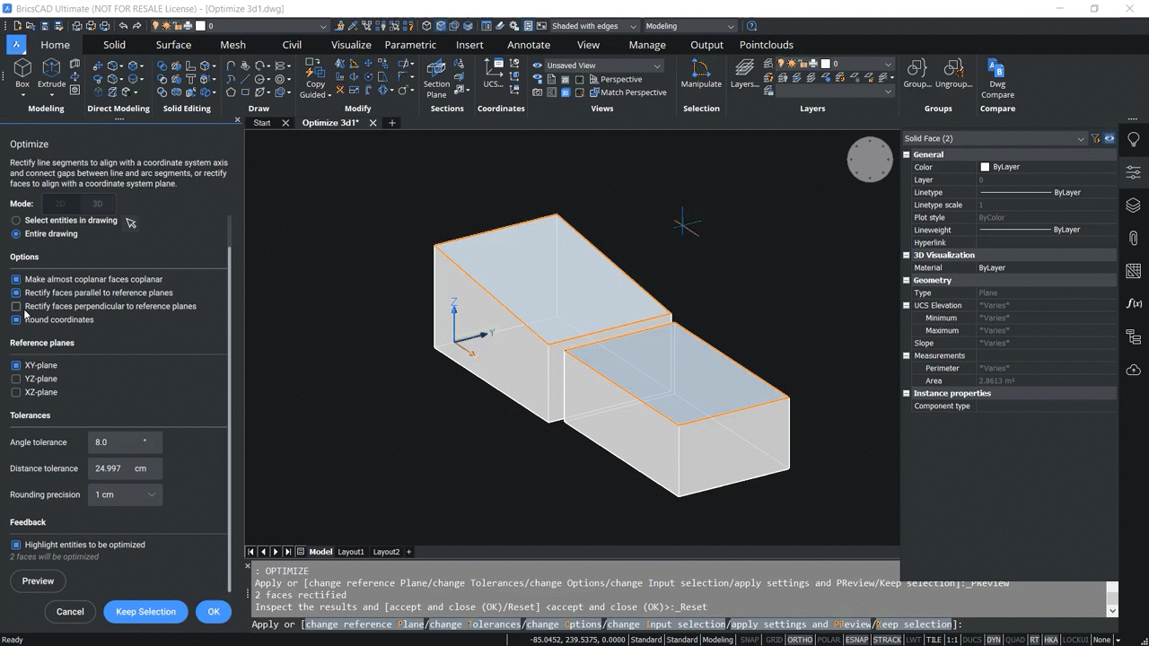 How to use OPTIMIZE 3D command in BricsCAD 3,13-3,16