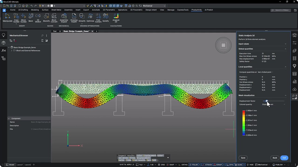 檢查應力分佈結果 BricsCAD 機械