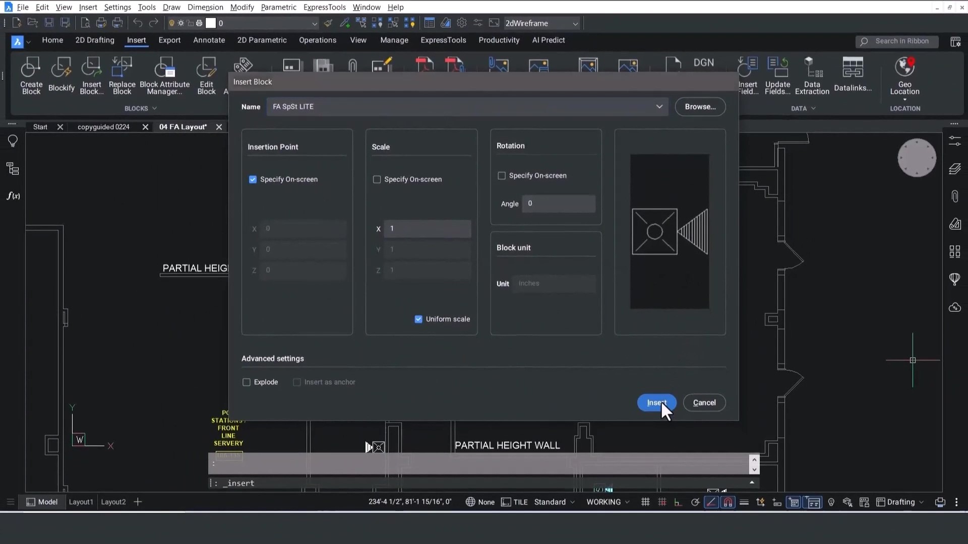 Block insert dialog preview 