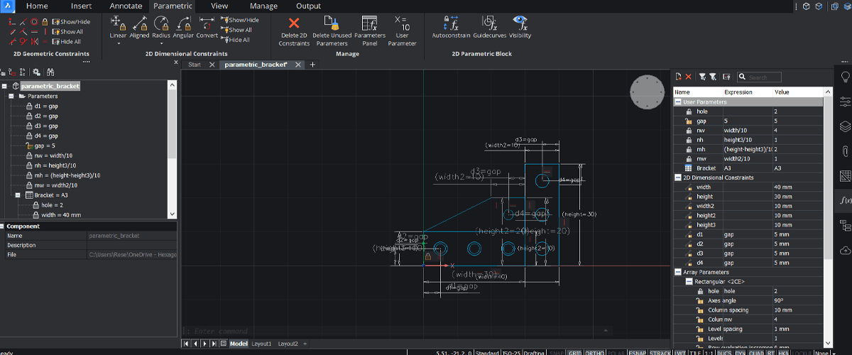 Use 2D Constraints and Parameters to Create a Bracket - Easy Builds