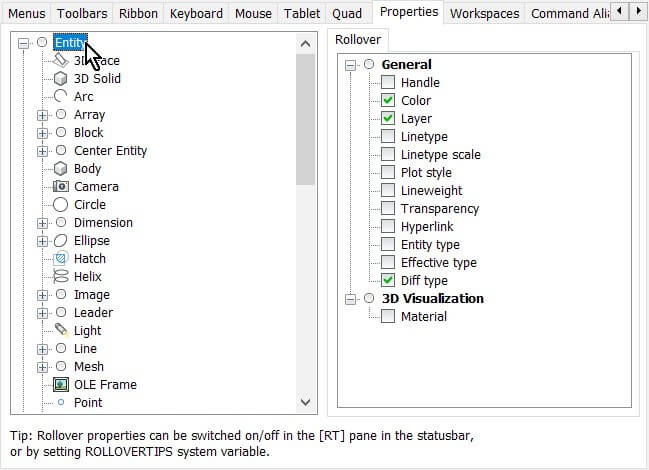 Rollover Properties - Customizing BricsCAD<sup>®</sup> - P14- 6