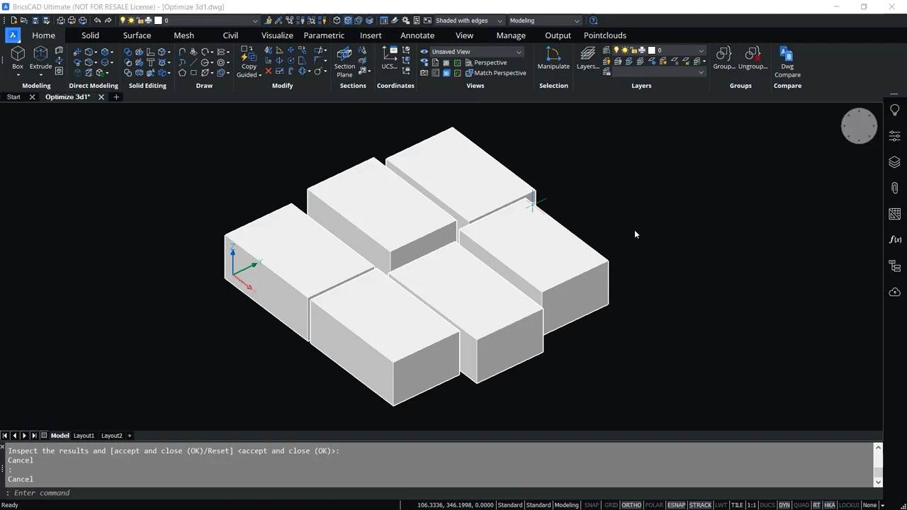 How to use OPTIMIZE 3D command in BricsCAD 5,38