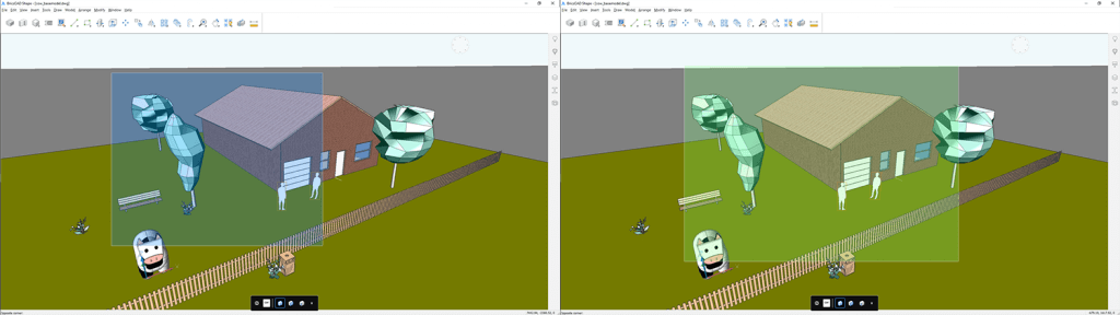 Selecting Objects in BricsCAD Shape -Joachim-s Journey -green blue selection boxes-1024x288