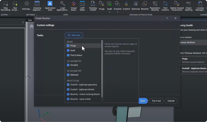 BricsCAD 3D rutina de optimizare BricsCAD