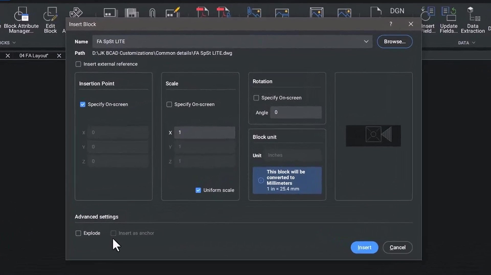 Block conversion factor scale 