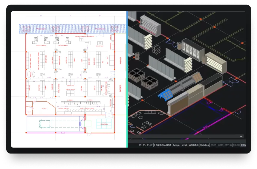 BricsCAD Benutzeroberfläche mit 2D- und 3D-CAD-Werkzeugen
