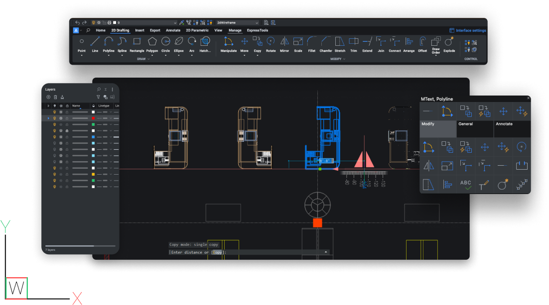 BricsCAD Lite panels visual 