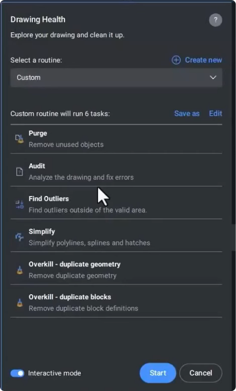 Routine list command panel