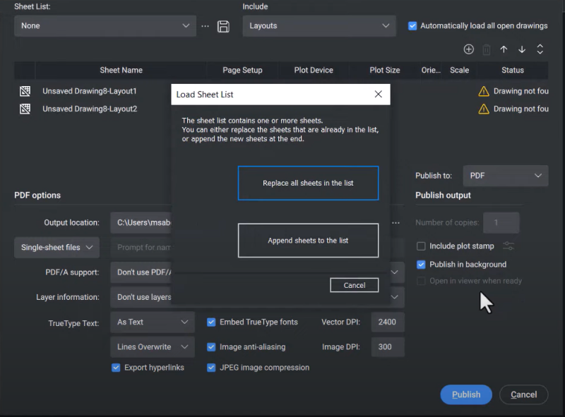 Publish Dialog in BricsCAD