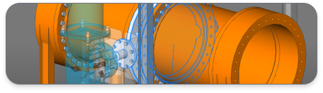 3D CAD model of an industrial pipeline assembly with orange cylindrical pipes and flanged connections in BricsCAD.