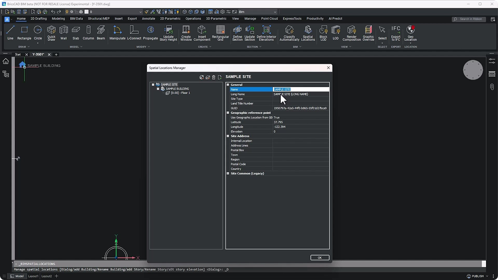 Spatial locations manager BricsCAD BIM