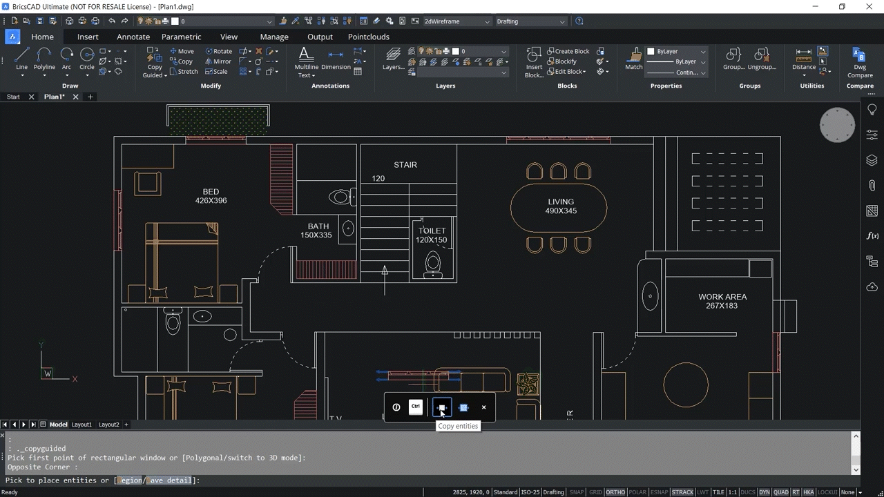 How to use CopyGuided and Moveguided commands in BricsCAD 3.28-3.34