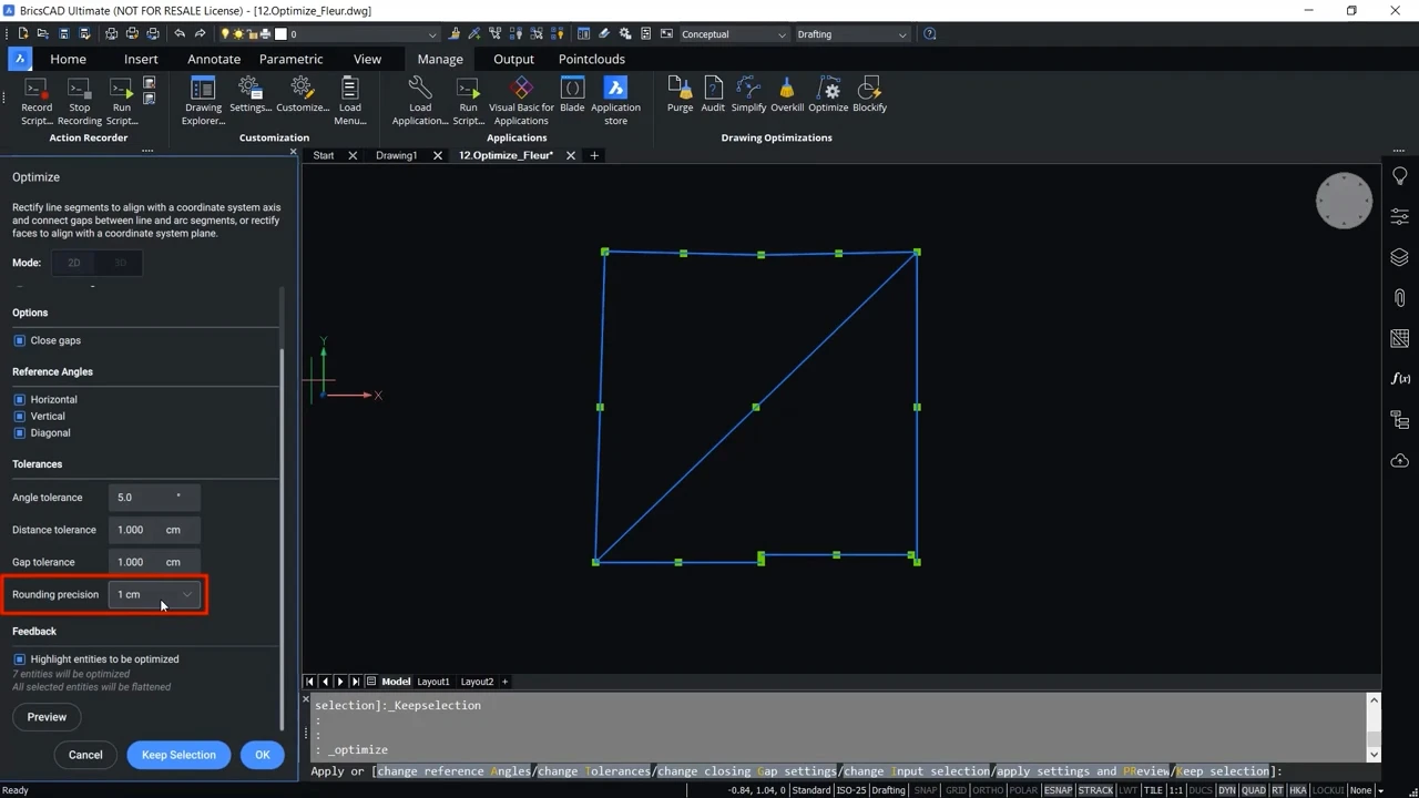 How to use OPTIMIZE 2D command in BricsCAD 6,33