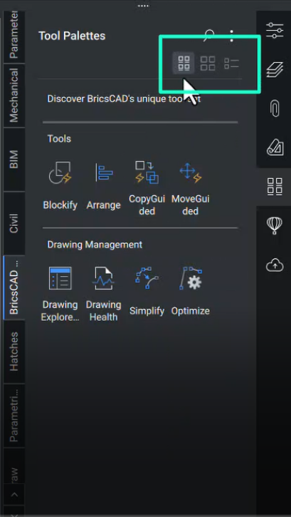 BricsCADツールパレットオプション