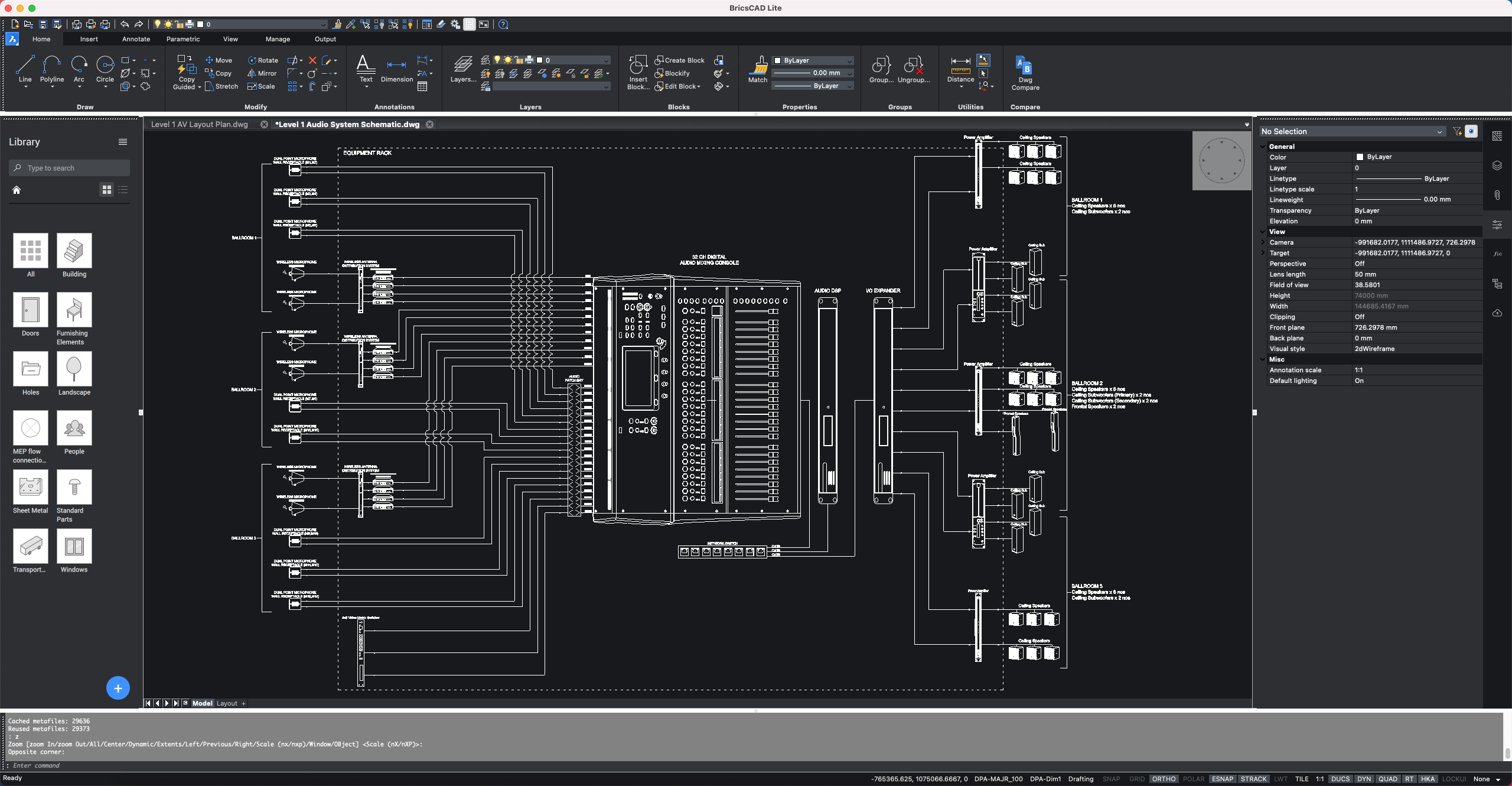 Audio-visual layout designs on CAD