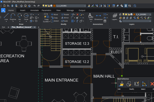 2D CAD floorplan in CAD interface