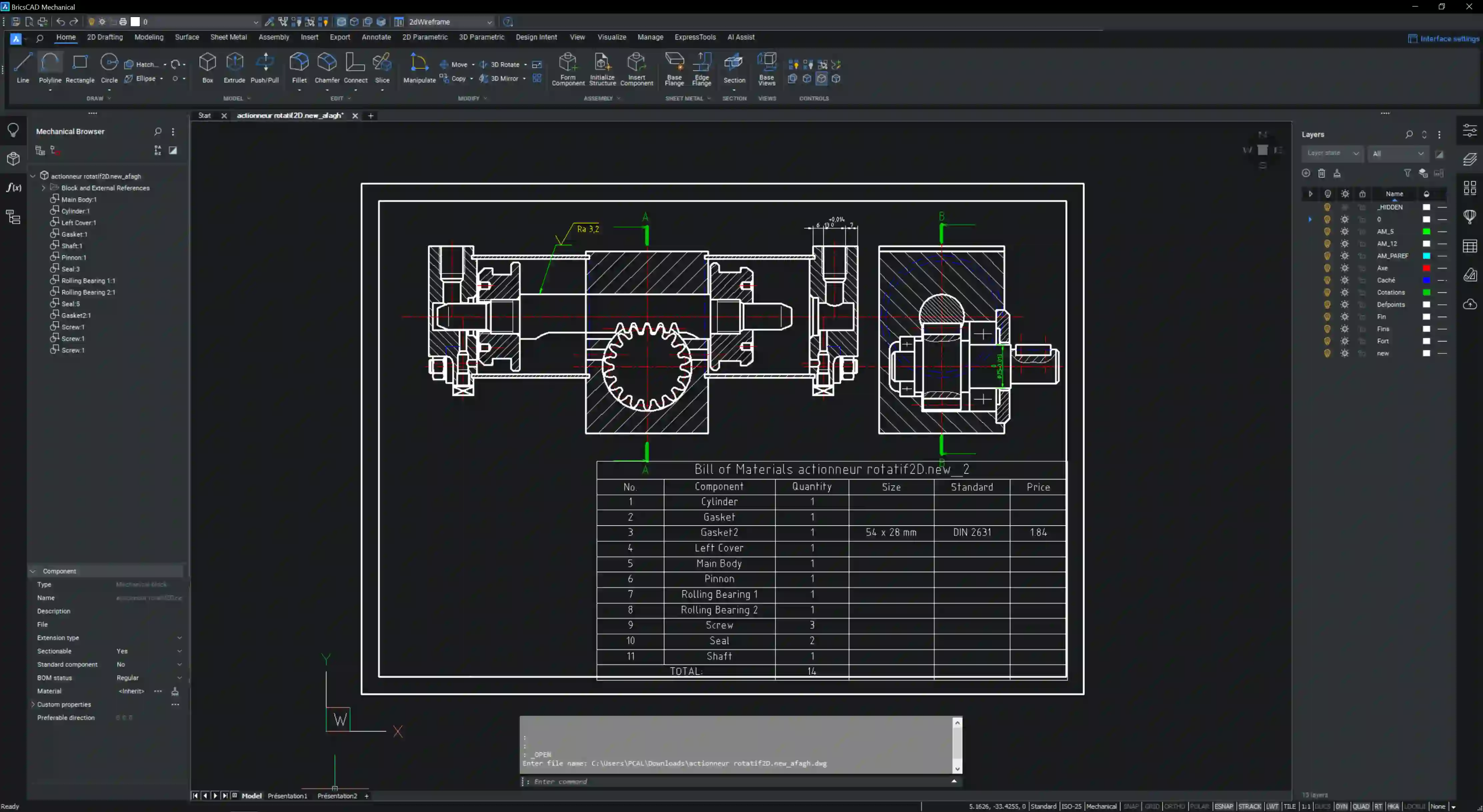 BricsCAD Mechanical interface 2D