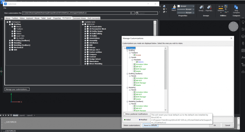 Create a Custom BricsCAD<sup>®</sup> Workspace With Docking and Floating Panels- default-800x431
