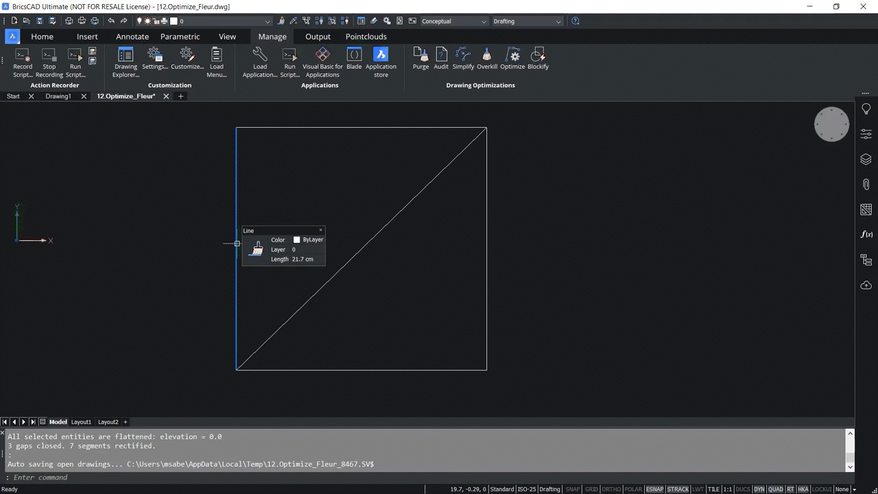 How to use OPTIMIZE 2D command in BricsCAD 7,05-7,08