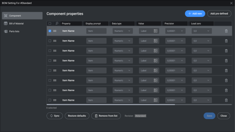 AMBOM Settings dialog