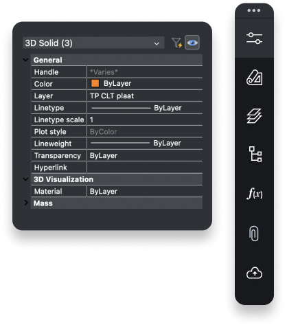 BricsCAD UI elements panel