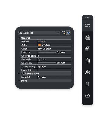 BricsCAD UI elements panel
