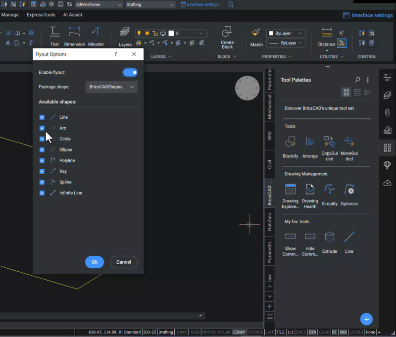 BricsCAD Tool Palette Enable Flyout