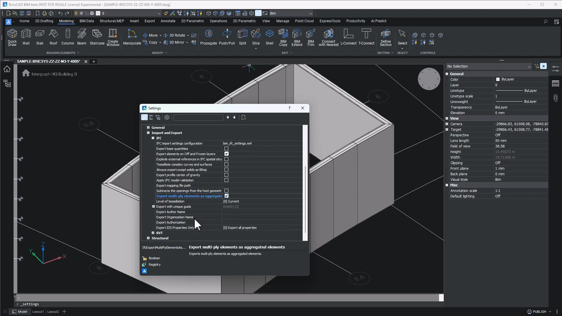 Export multi-ply elements as aggregated elements