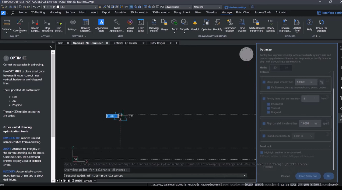 OPTIMIZE BricsCAD Toleranța de gol