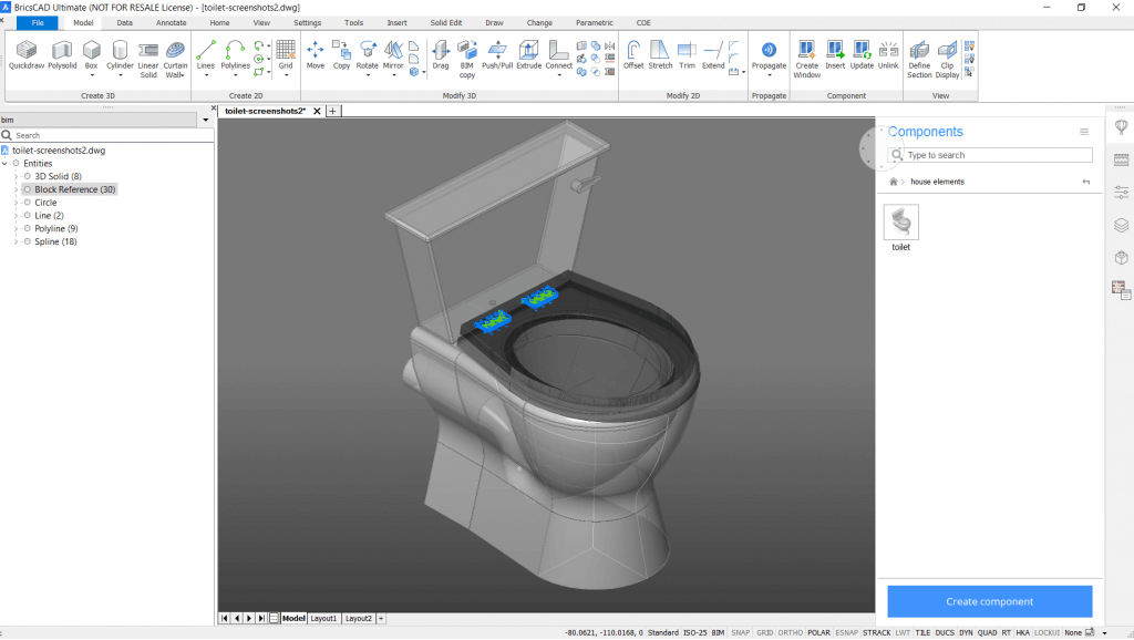 2D, 3D, BIM - 11 Create your own components- toilet blocks-1024x578