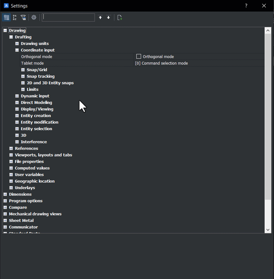 Filterinstellingen in BricsCAD