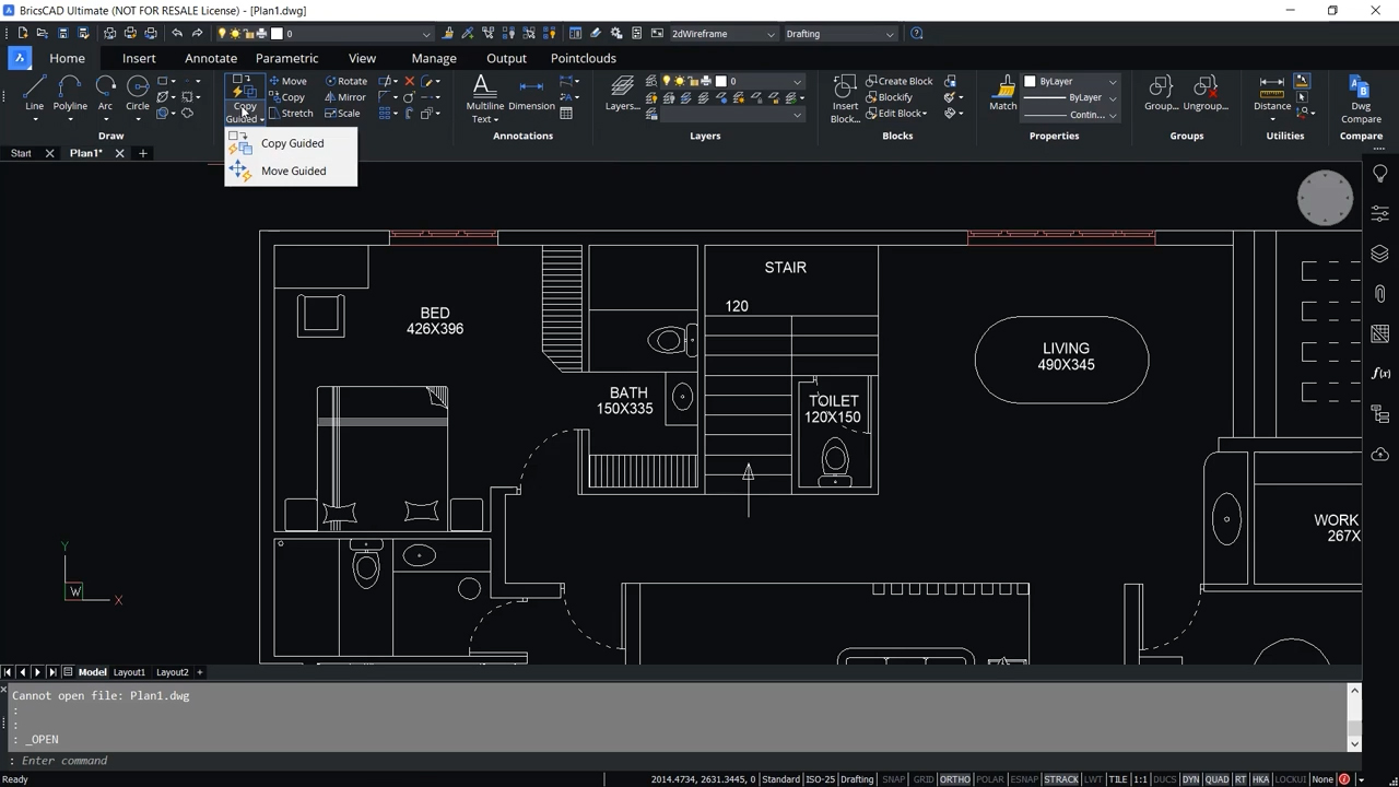 How to use CopyGuided and Moveguided commands in BricsCAD 0.34