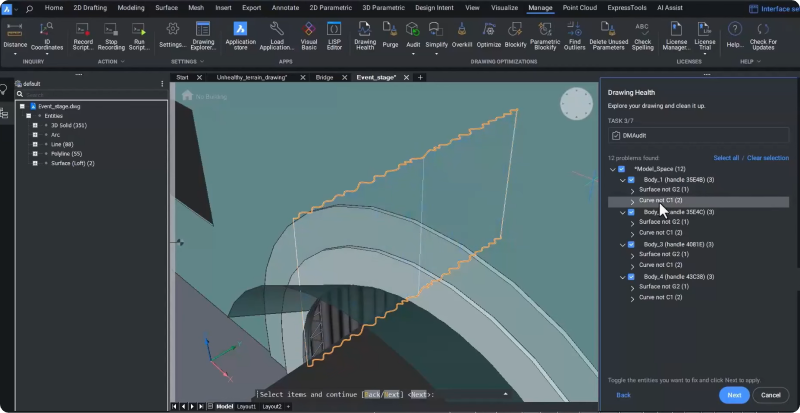 Curve not C1 in BricsCAD