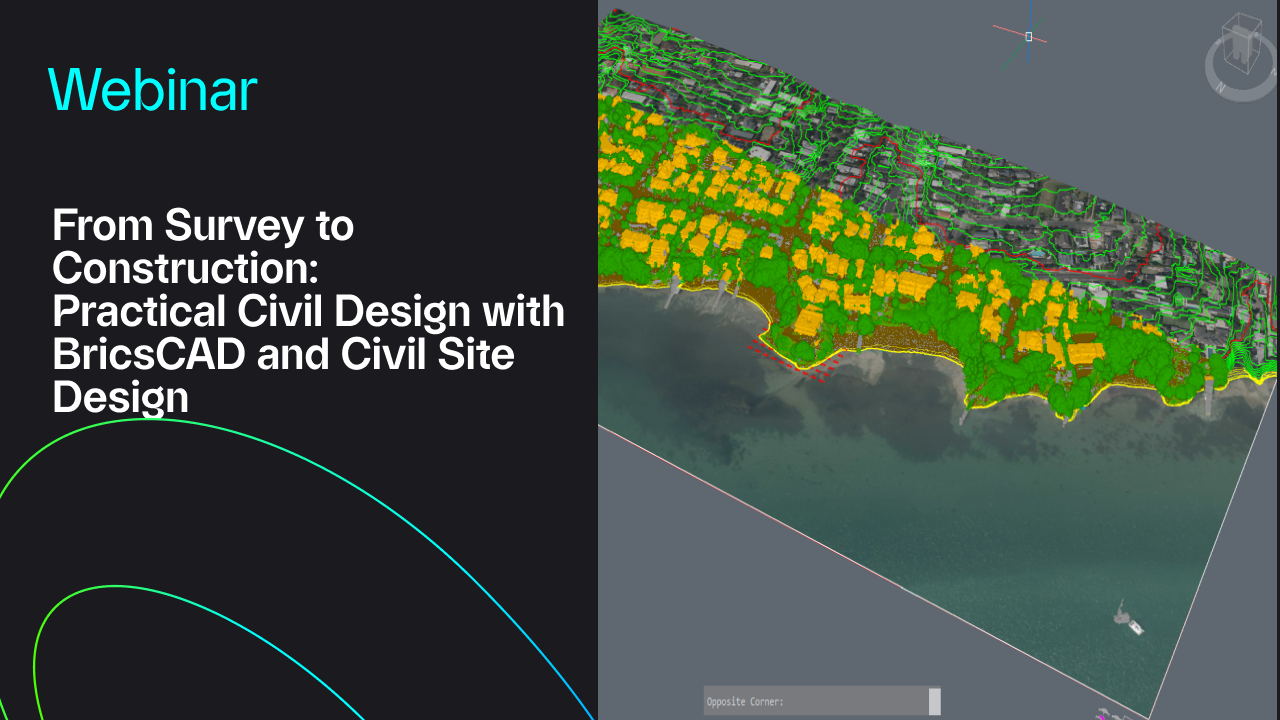 See how BricsCAD and Civil Site Design take you from survey data to construction-ready civil design in one practical workflow.

In this live, project-based demonstration, discover how to build terrain models, design roads and alignments, develop grading and drainage, and create a 3D infrastructure model within a flexible DWG-based environment.  Learn how an integrated CAD and civil design workflow can help you improve design productivity, coordination and project delivery from survey through final construction documentation.