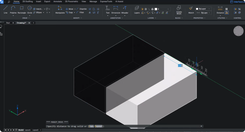 Manipulator Przenieś element w BricsCAD