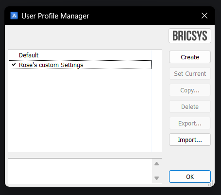 profile dialog manager in BricsCAD 