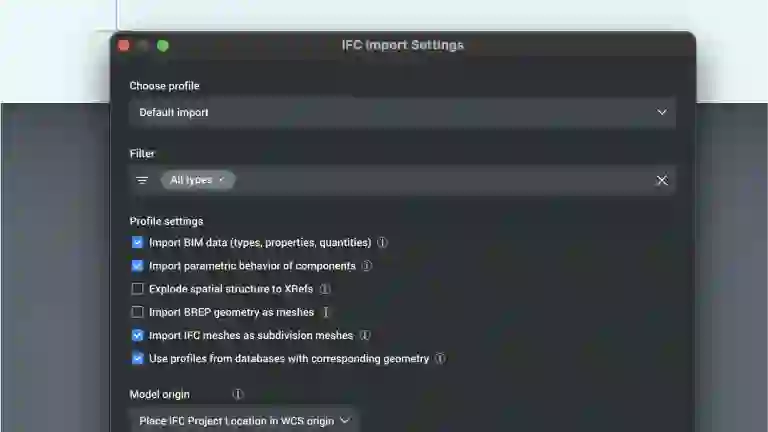 IFC Import Dialog