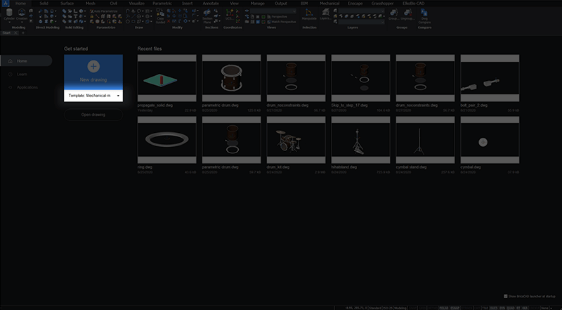 How to Change Units In BricsCAD- start page