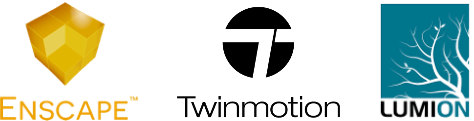 visualisation logos - Enscape, Twinmotion, Lumion