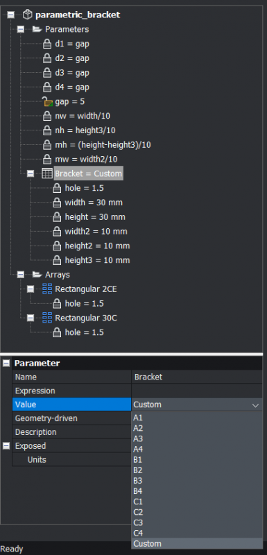 Use 2D Constraints and Parameters to Create a Bracket- d7 mechanical browser-385x800